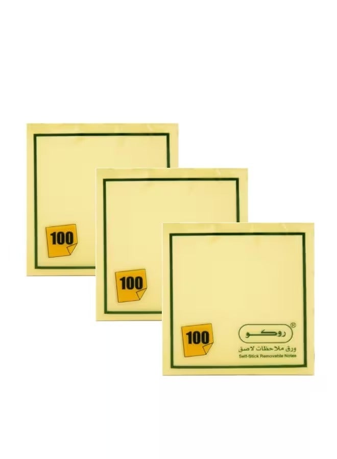 روكو 12 حزمة ملاحظات لاصقة مقاس 3x3 بوصة بإجمالي 300 ورقة أصفر - Image 3